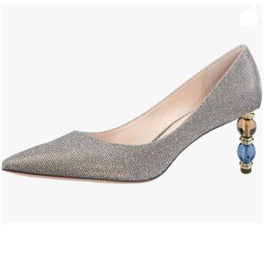 XYD Silver Pointed Toe High Jewelry Heel Pumps Slip On Party Wedding Bride Shoes